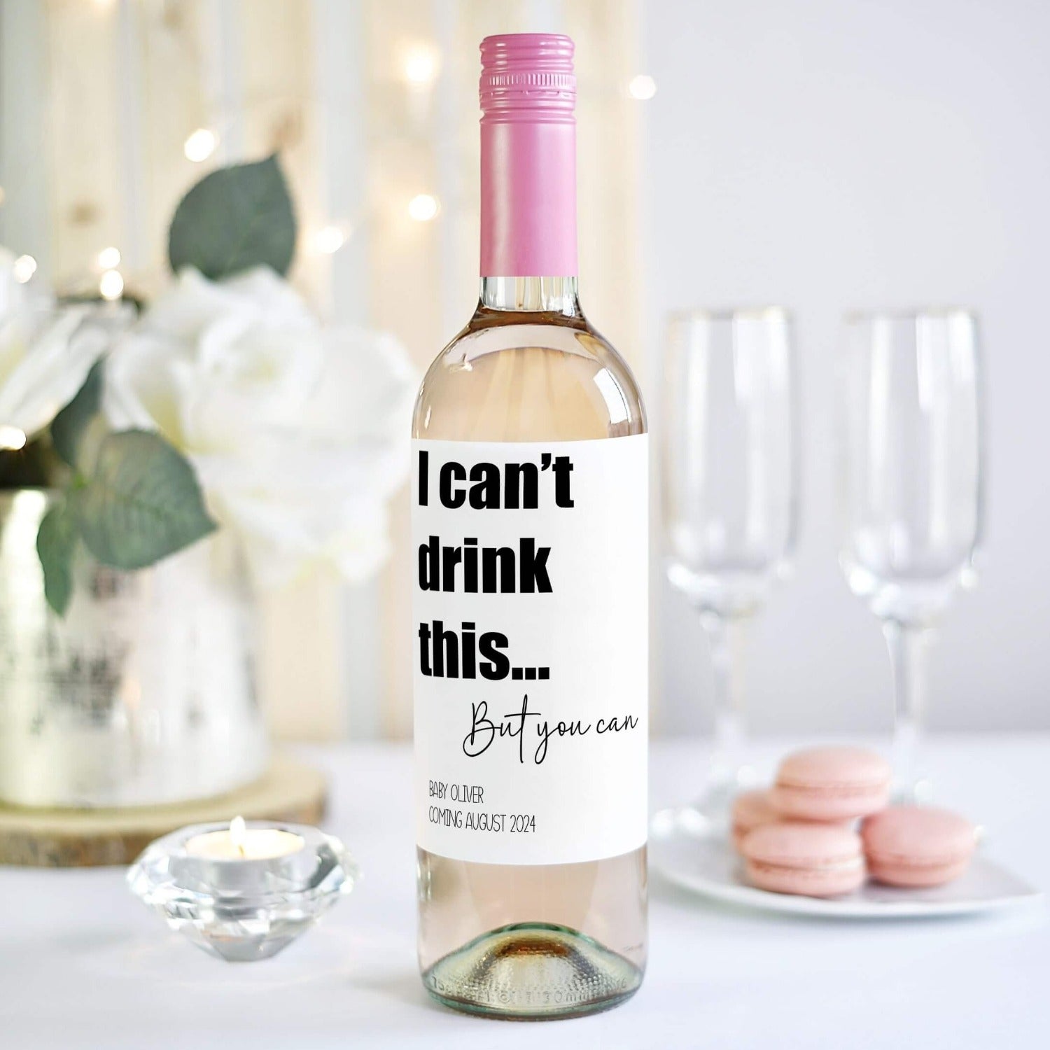 pregnancy announcement personalised wine label