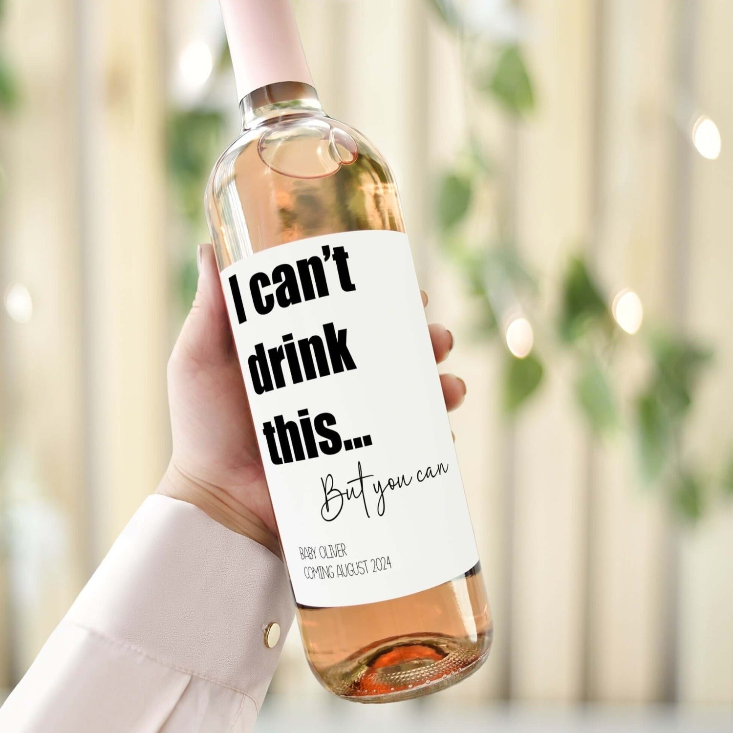 i can't drink this but you can baby announcement gift wine label