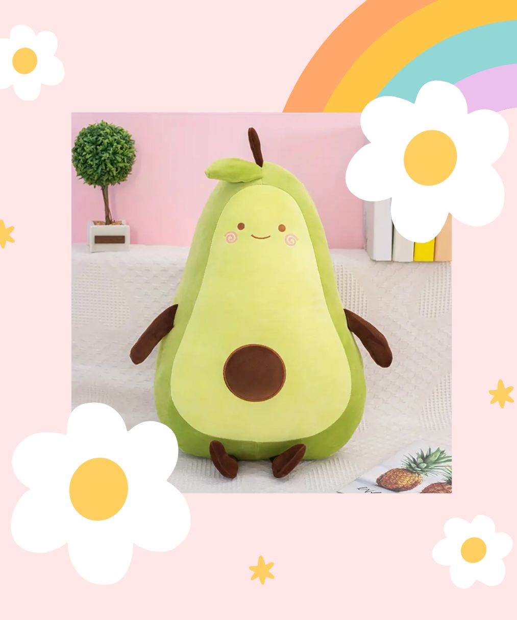 Avocado huggable plush toy in a couch