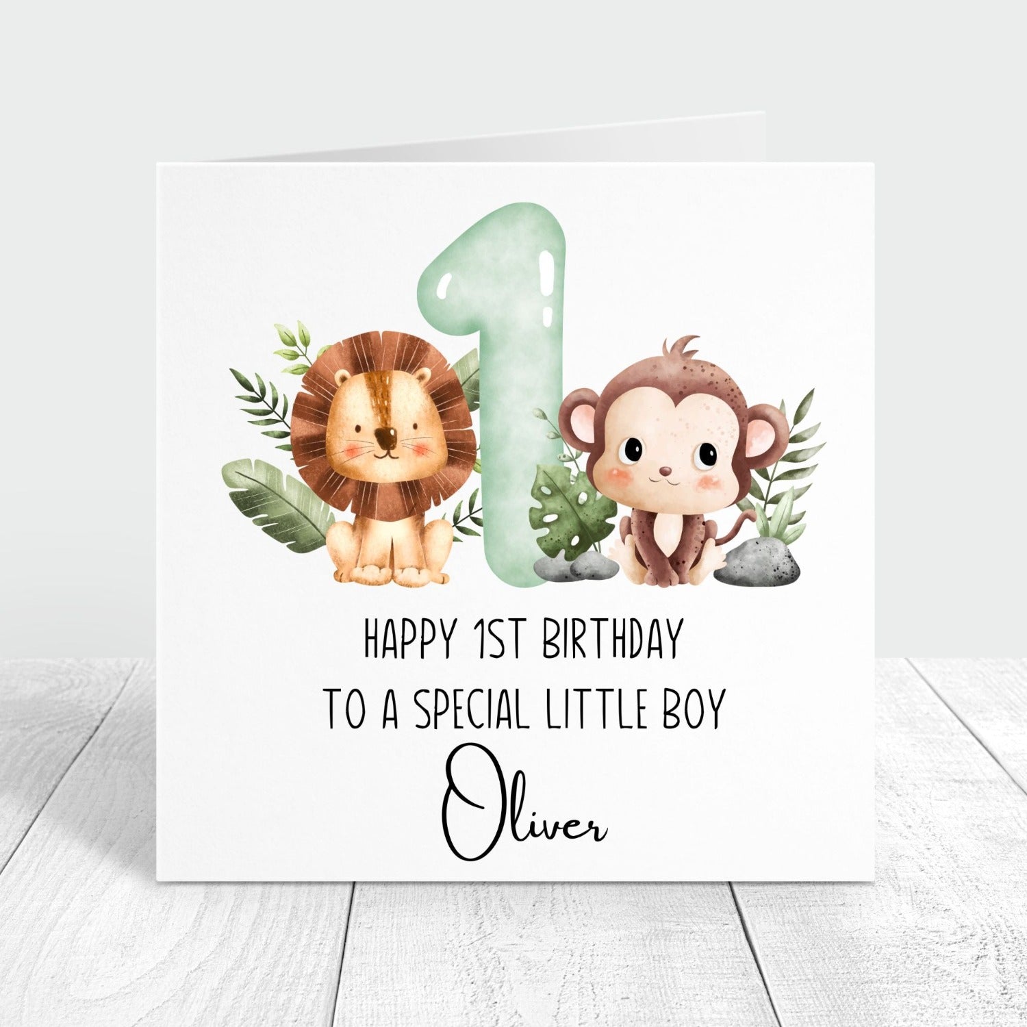 happy 1st birthday card jungle animals personalised