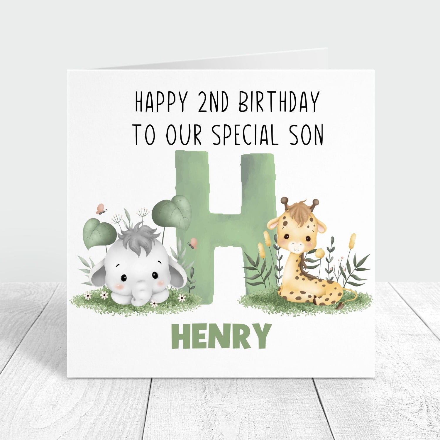 happy 2nd birthday to our special son safari themed personalised card