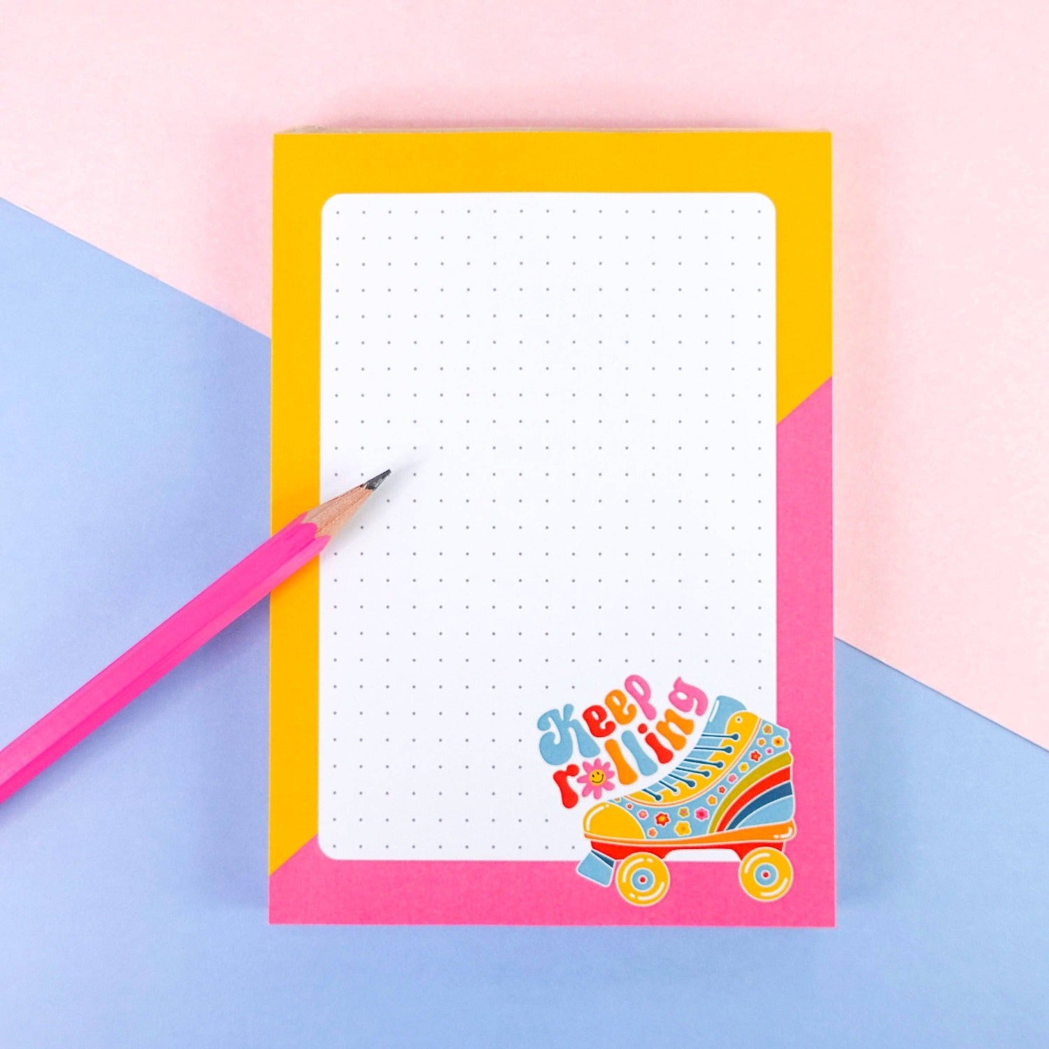 colourful notepad with roller skate design A6 size