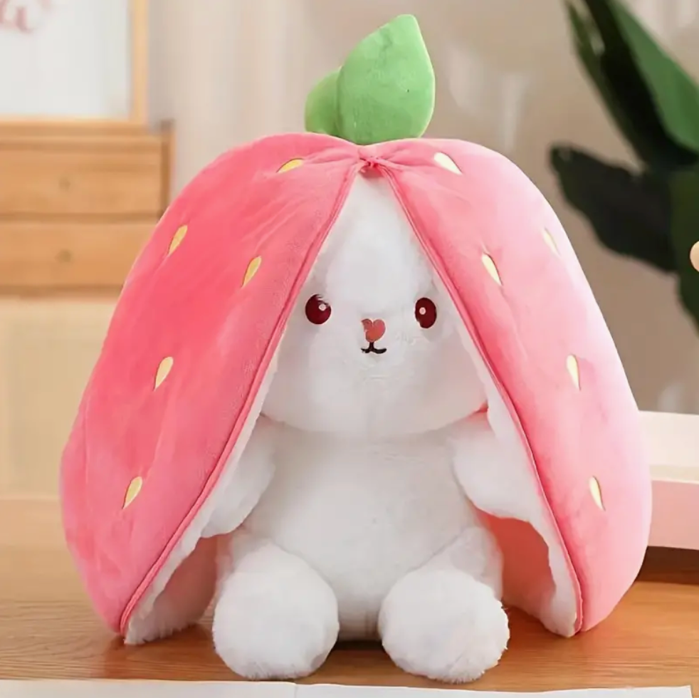 Strawberry And Rabbit Huggable Toy - Pillow Transforms In Soft Toy