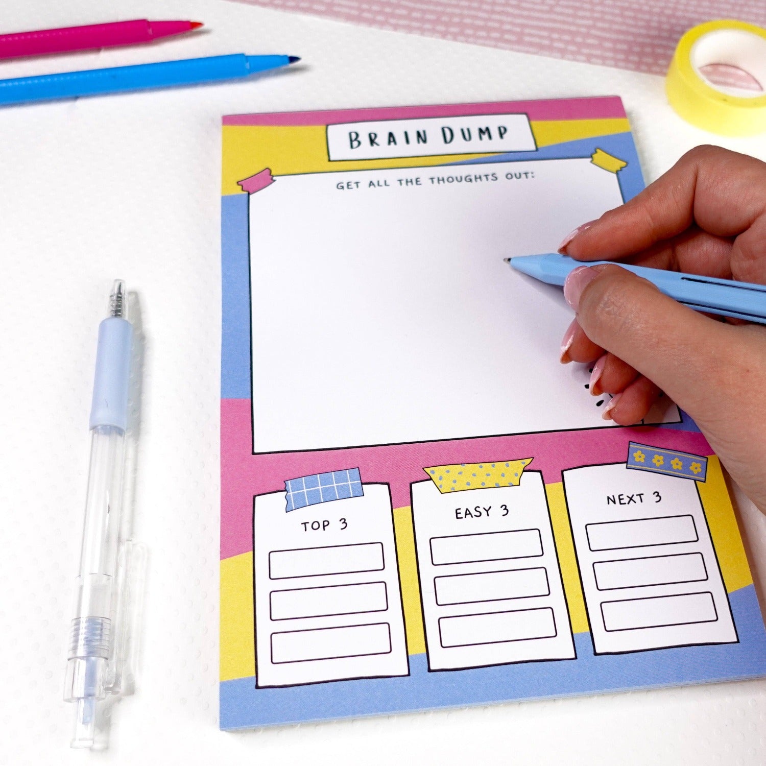 colourful notepad A5 size brain dump