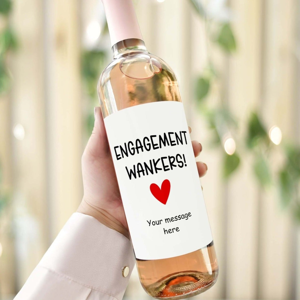 engagement gift wine label with the words engagement wankers