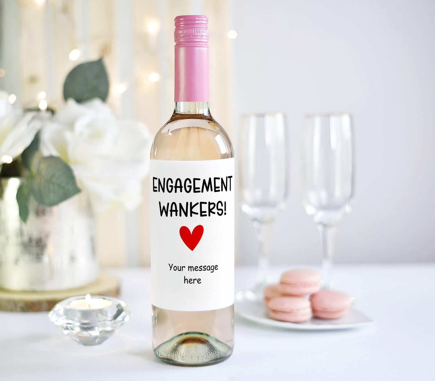 engagement wankers wine label personalised with message
