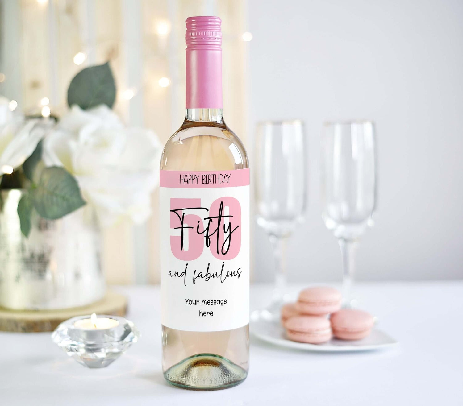 fifty and fabulous custom wine bottle label