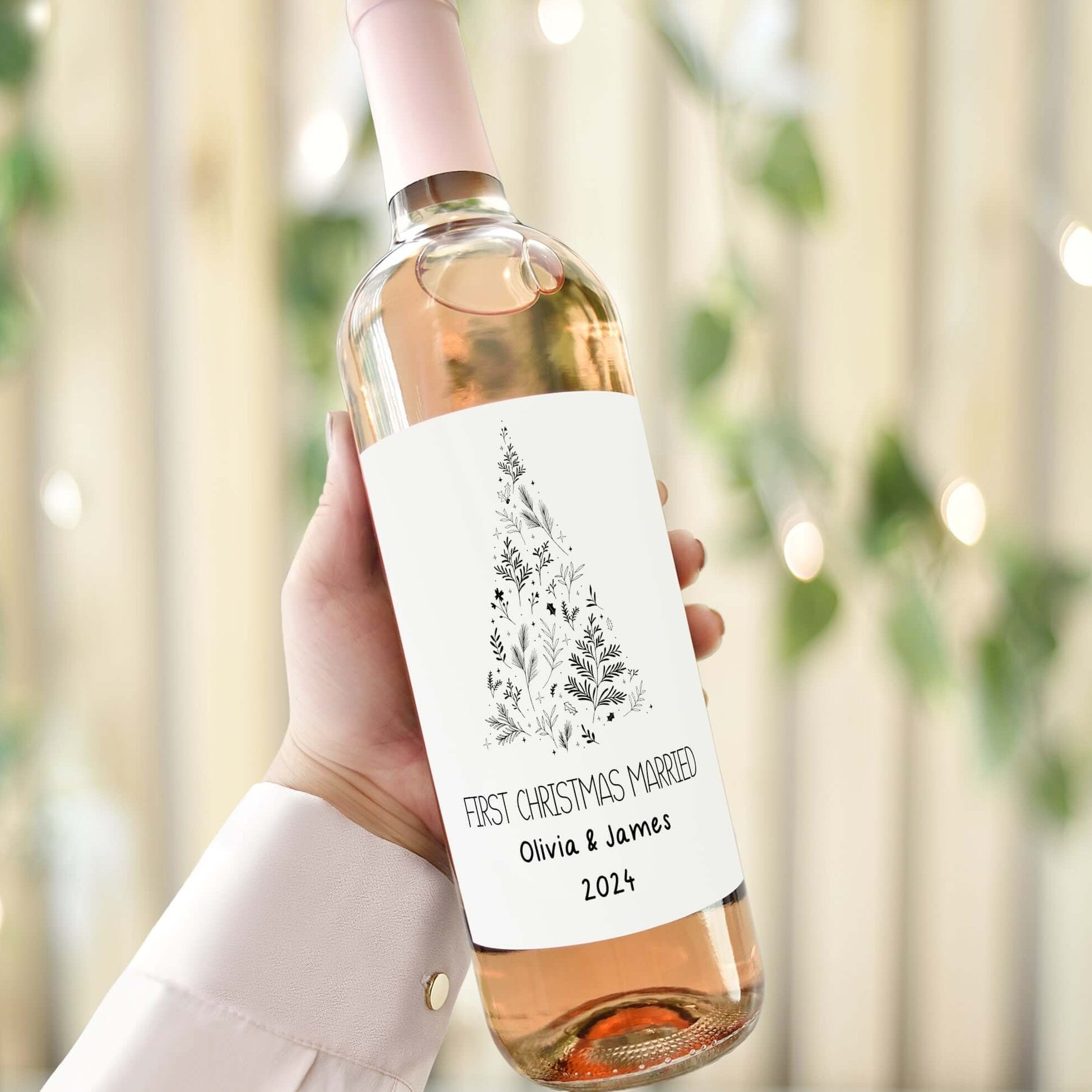 personalised wine label first christmas married