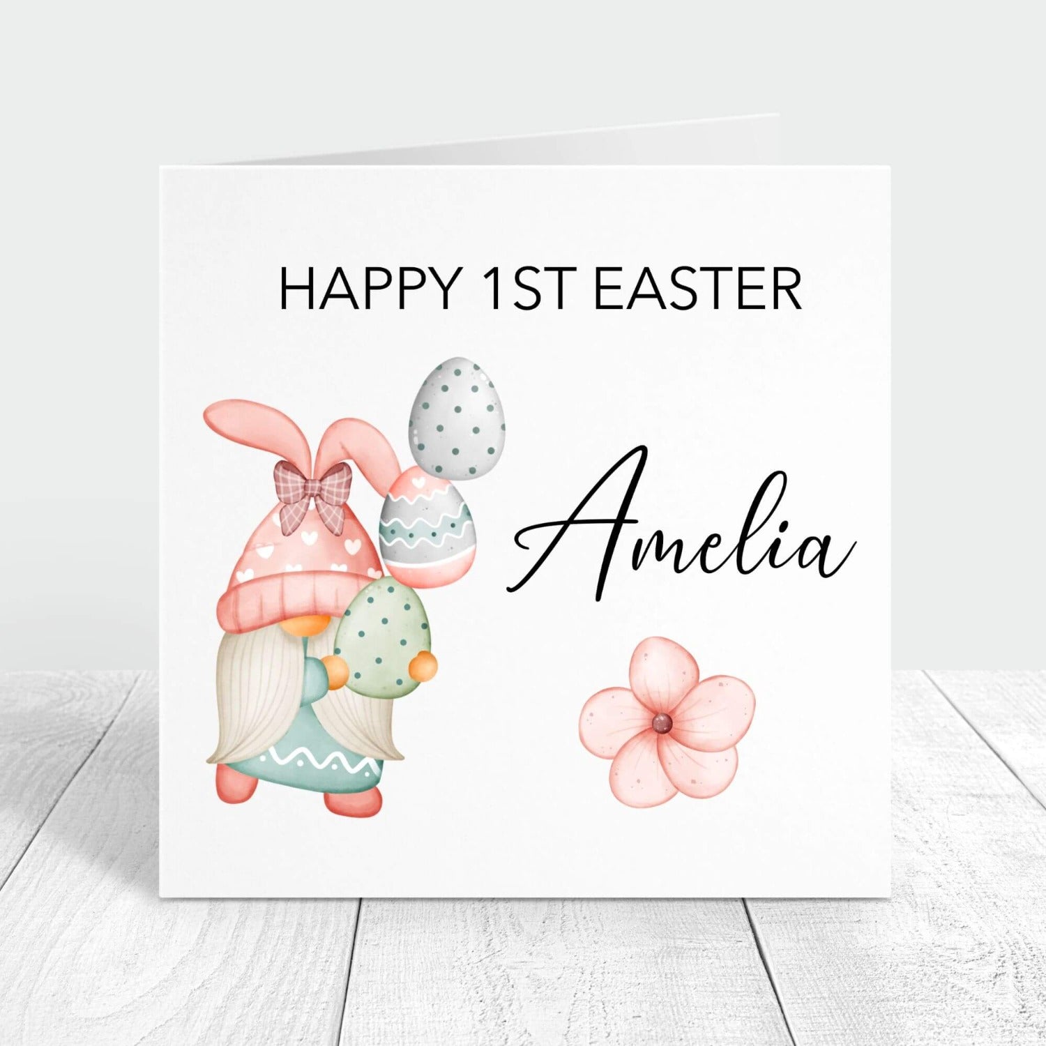happy first easter little girl gnome personalised card