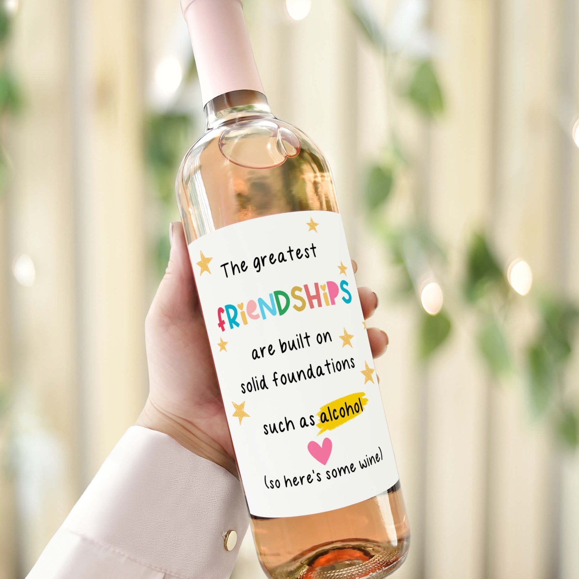 personalised wine bottle label to celebrate friendship in a funny way