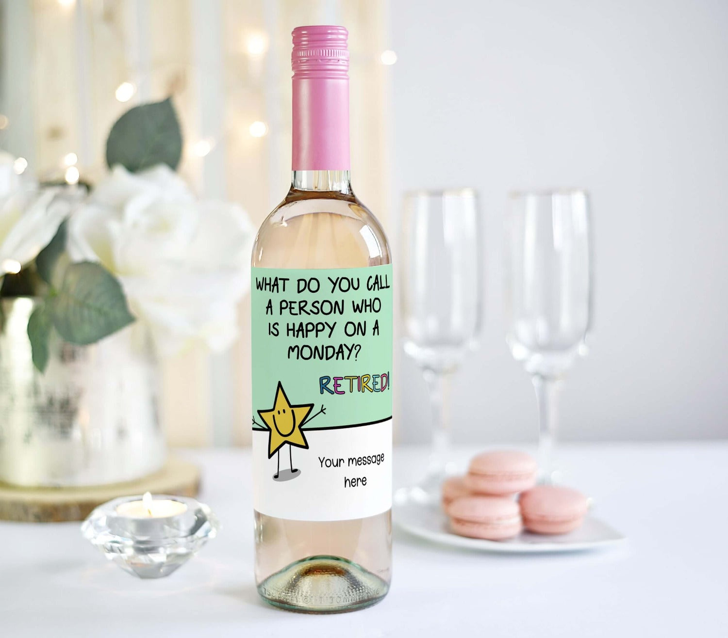 funny retirement gift - personalised wine bottle label