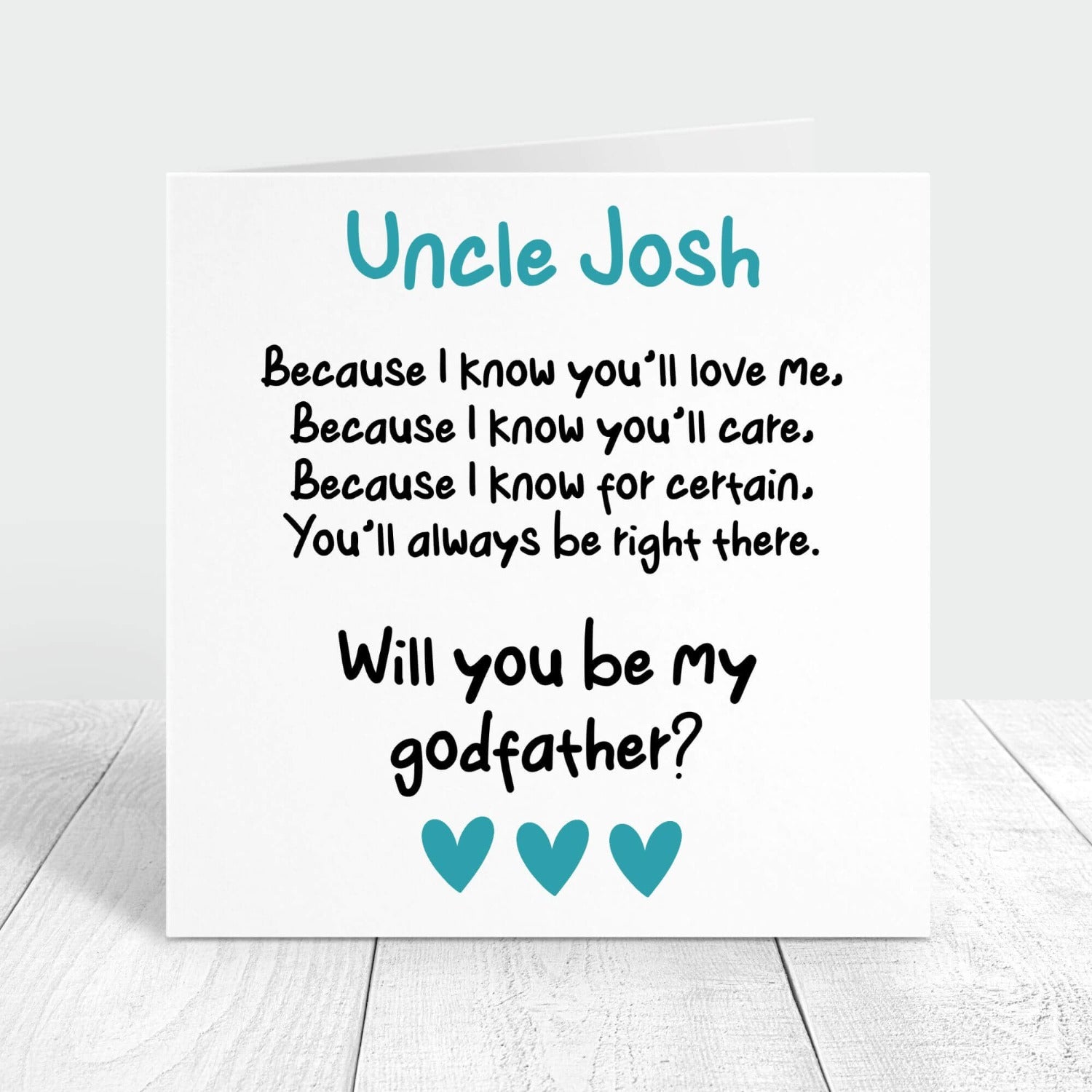will you be my godfather personalised card from the baby