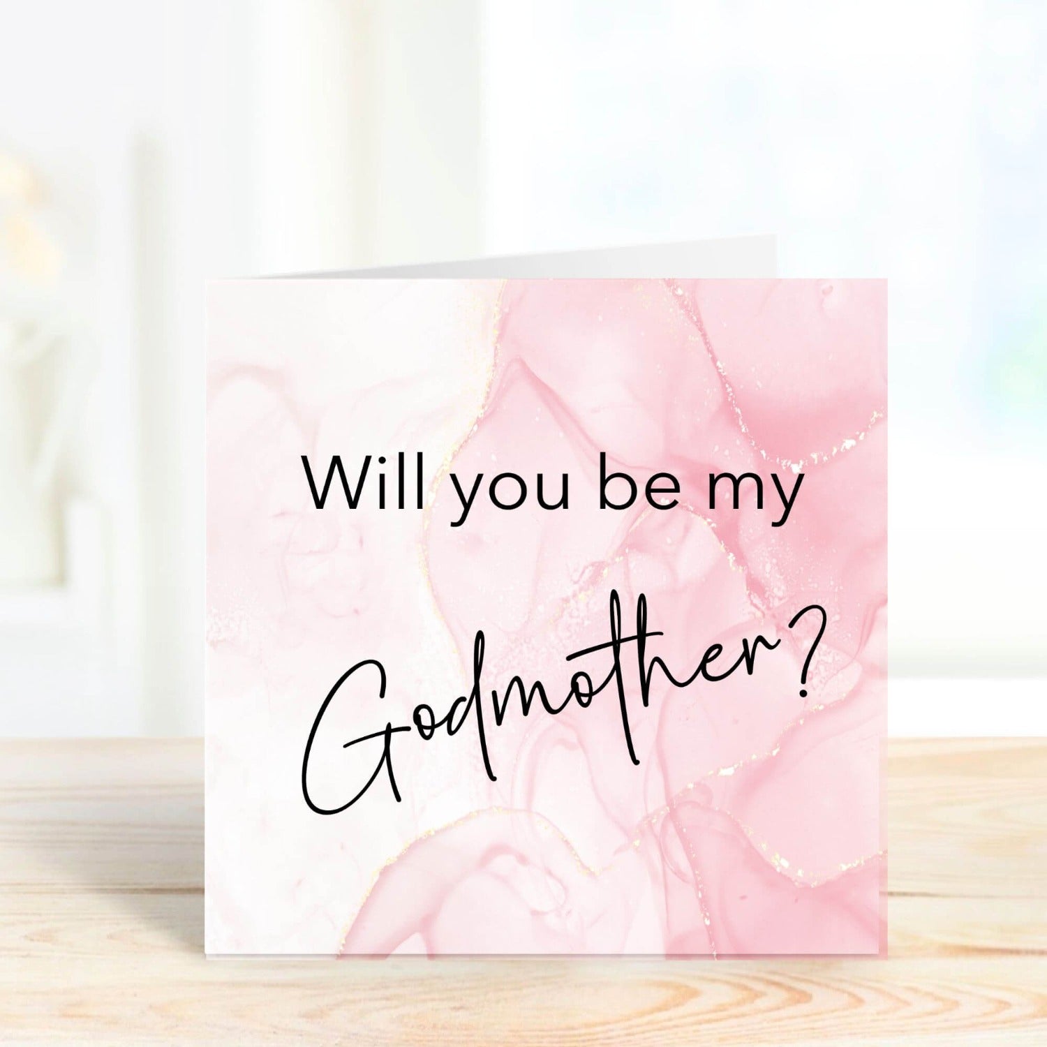 godmother proposal pink marble personalised card