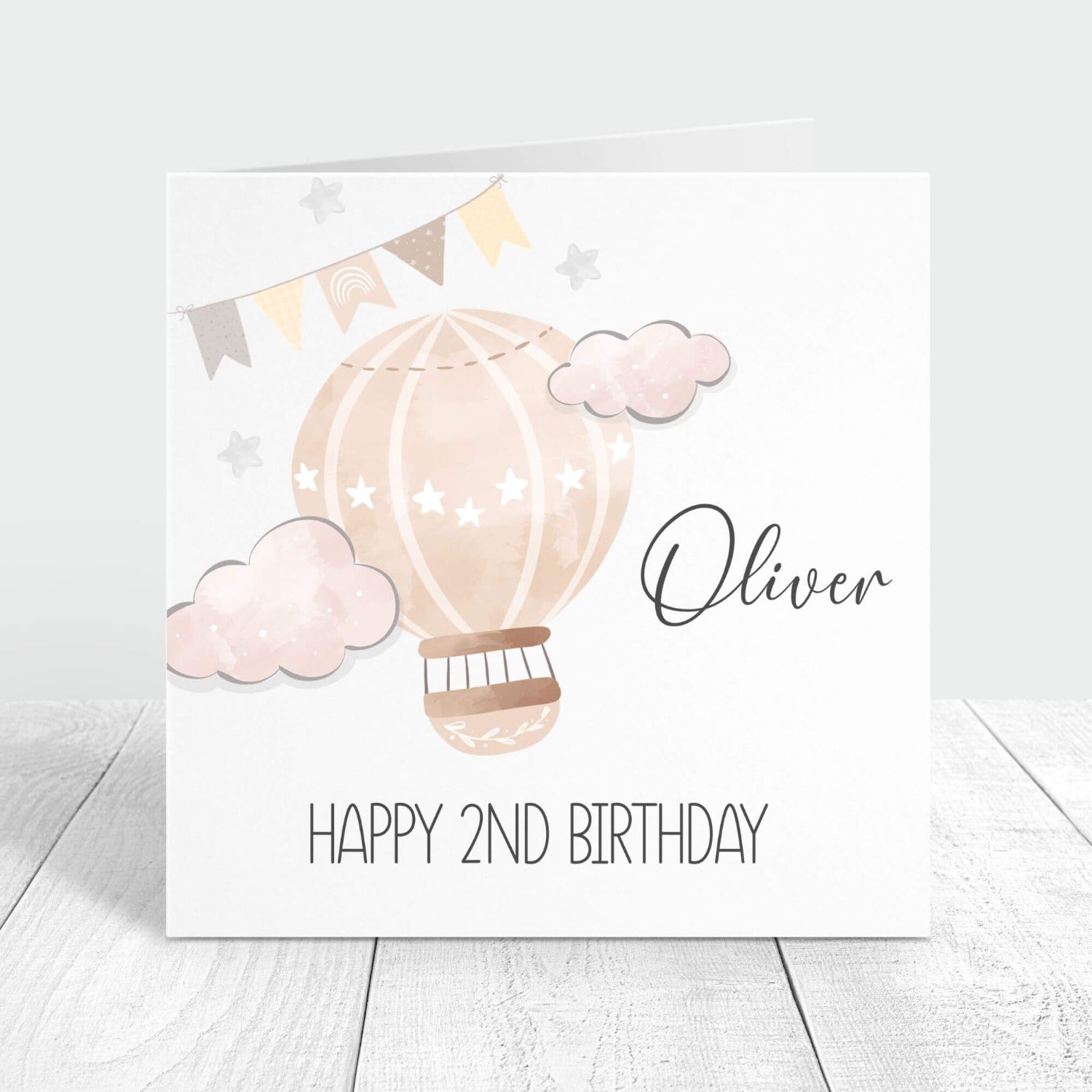 happy 2nd birthday personalised card with a hot air balloon