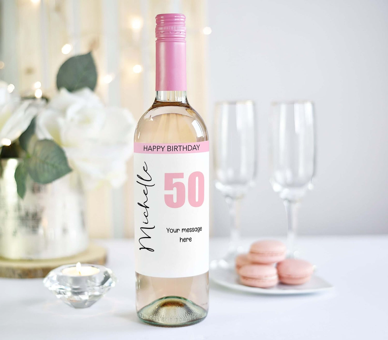 personalised wine bottle label with name and message - happy 50th birthday