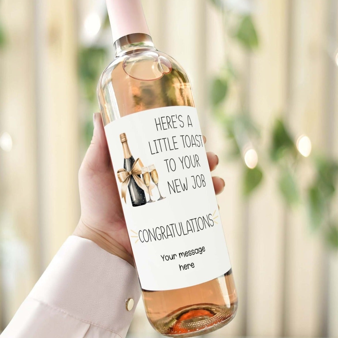 here's a little toast to your new job personalised wine bottle label
