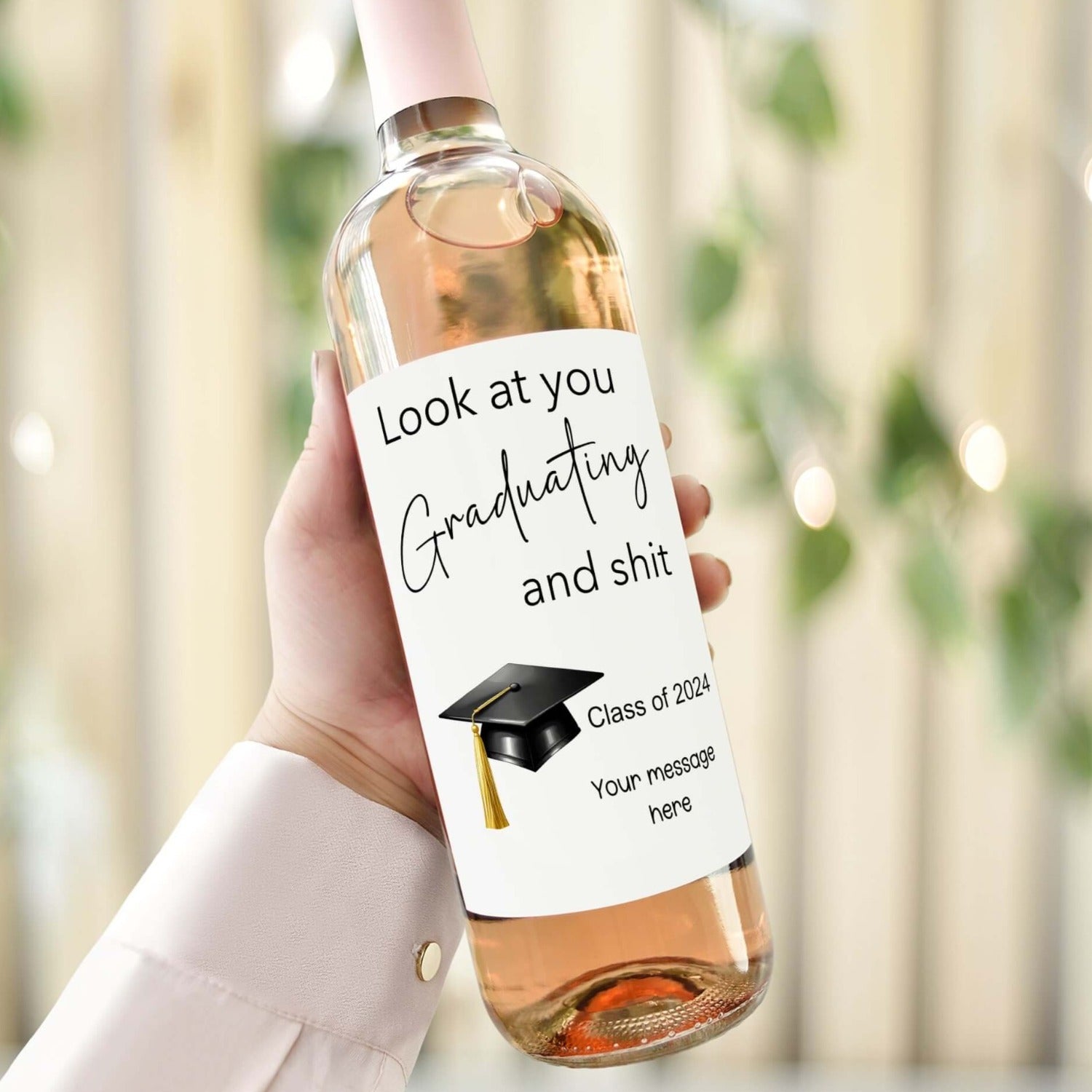 Look at you graduating and shit wine label