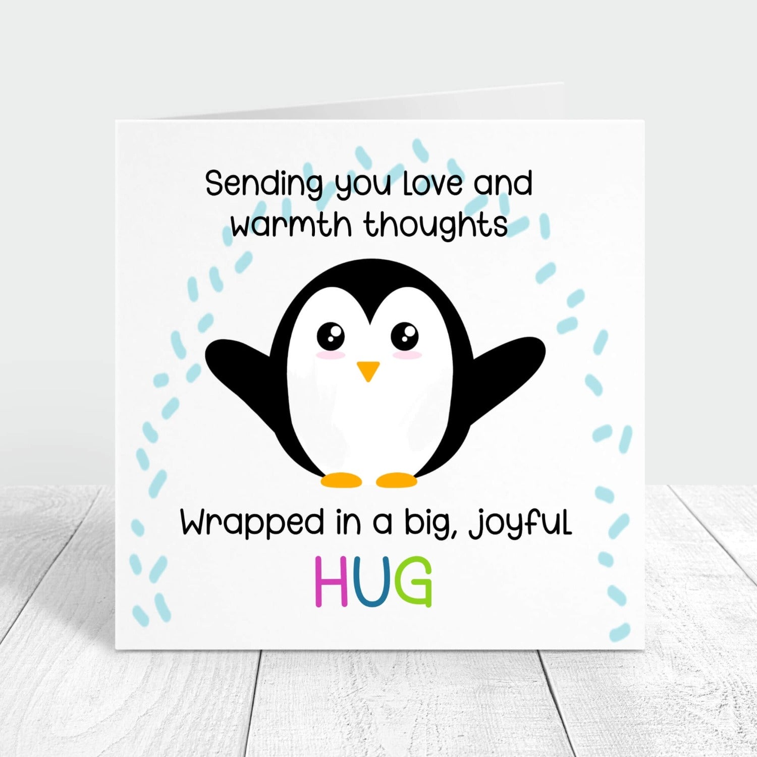 personalised thinking of you card with penguin sending love