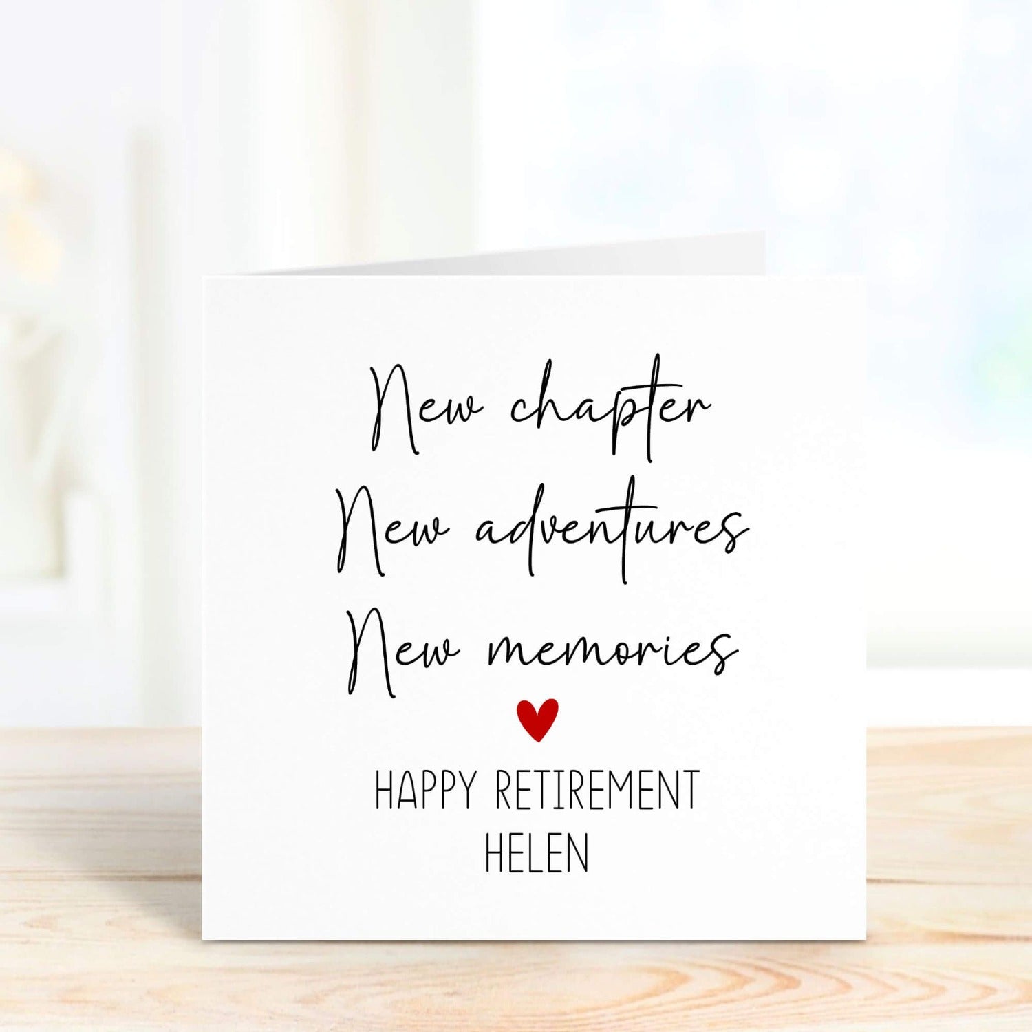 personalised retirement card with the words new chapter, new adventures and new memories