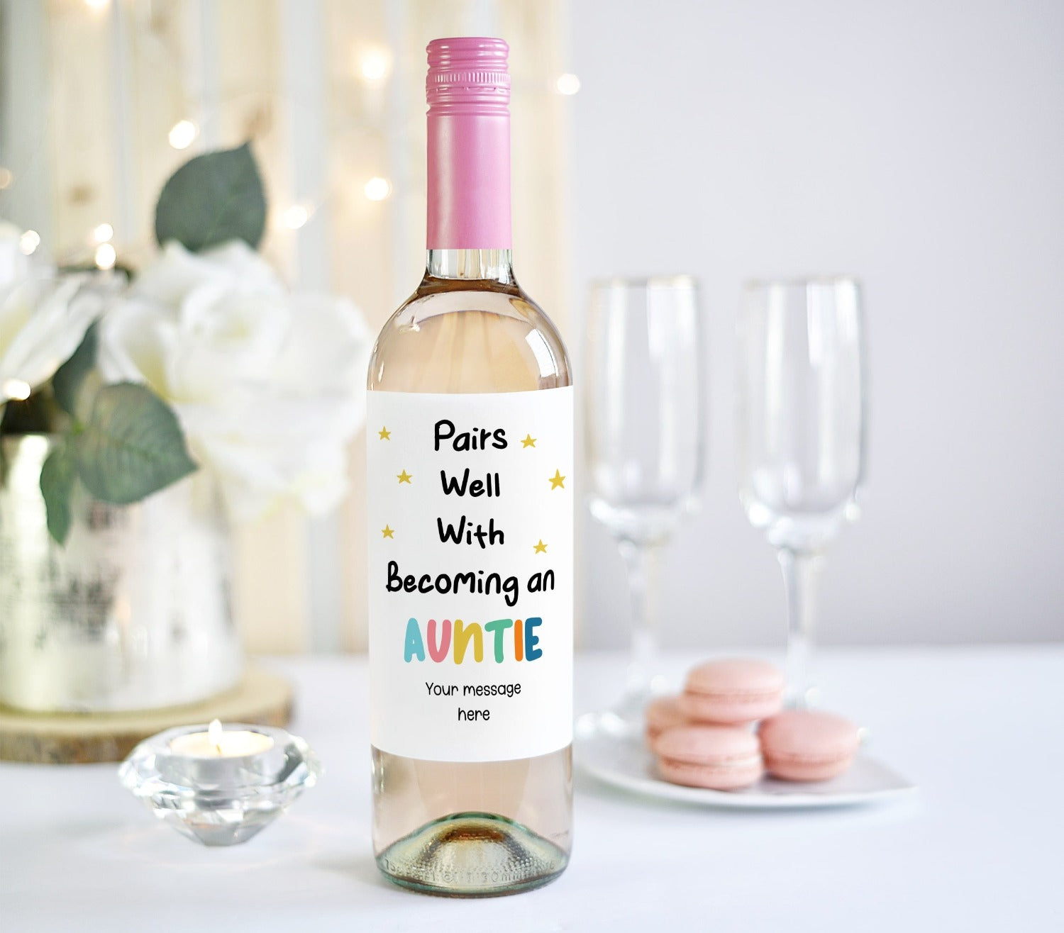 funny personalised wine bottle label for new aunt