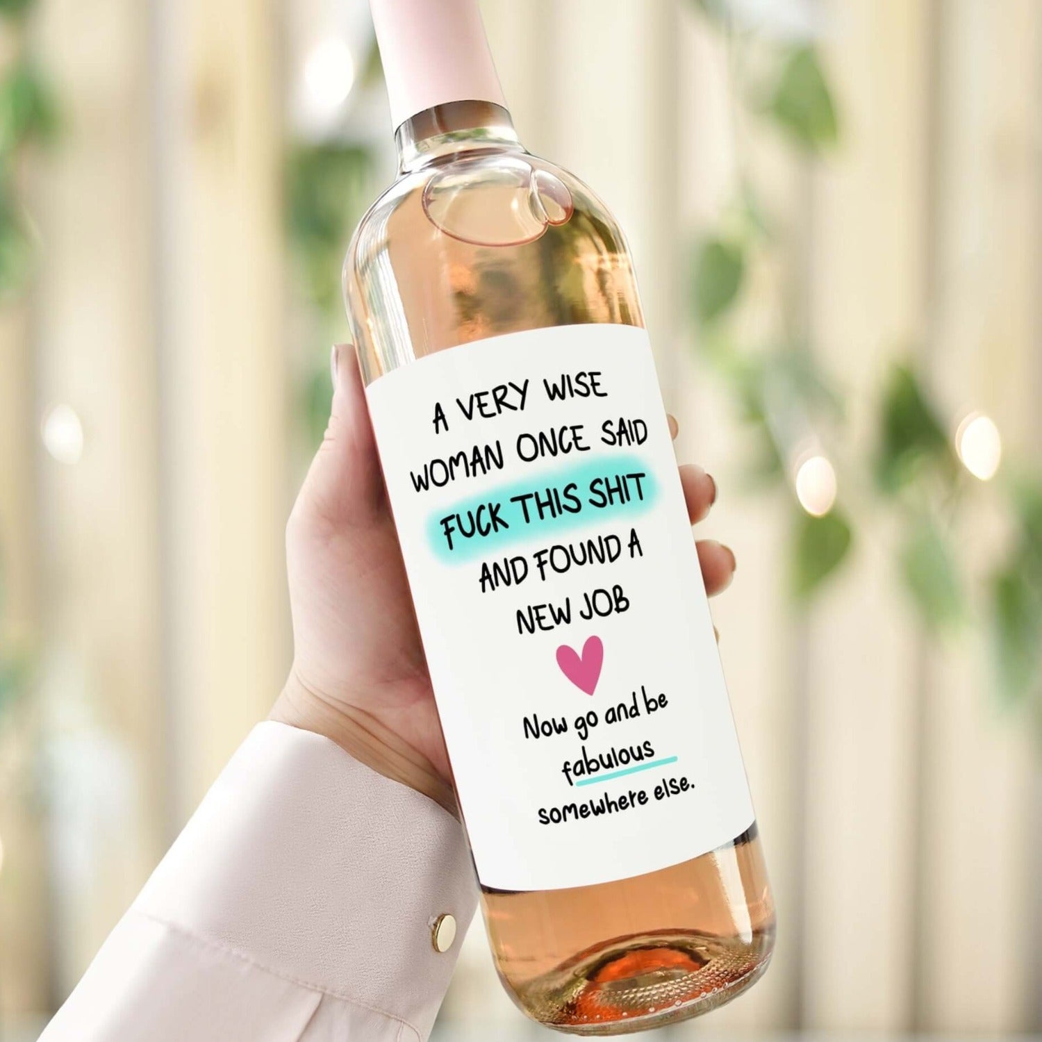 funny personalised wine bottle label for new job gift