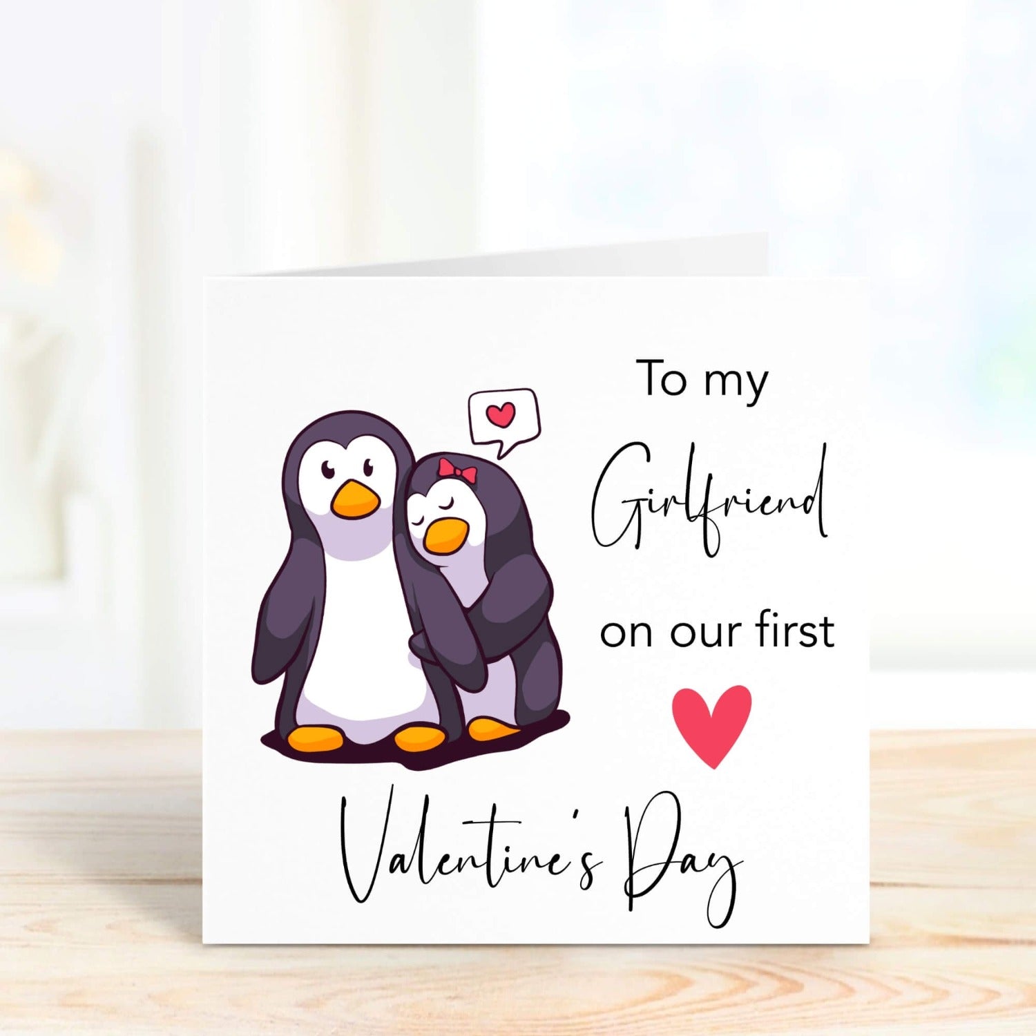 personalised card penguin couple for girlfriend