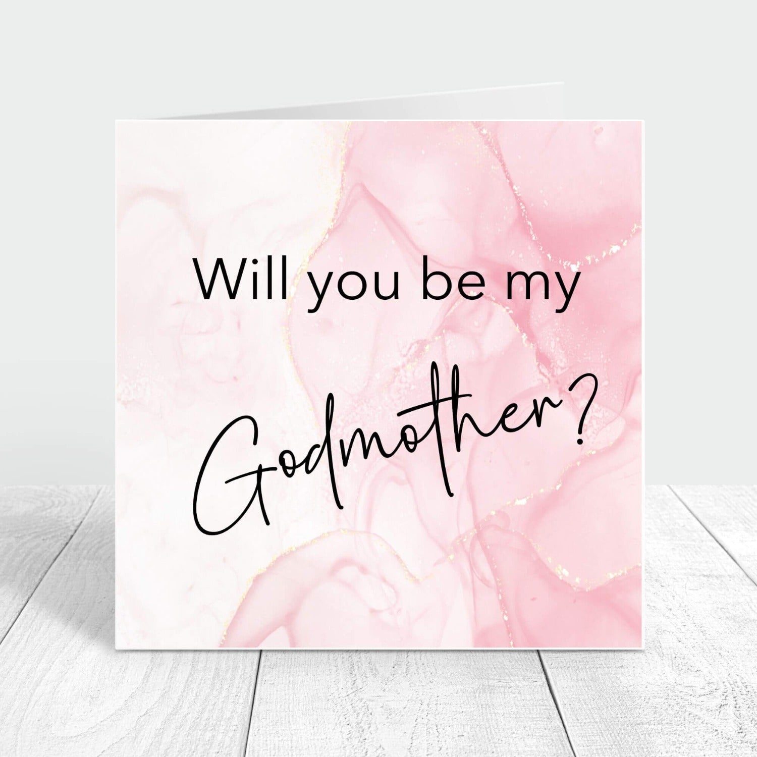 will you be my godmother personalised pink card