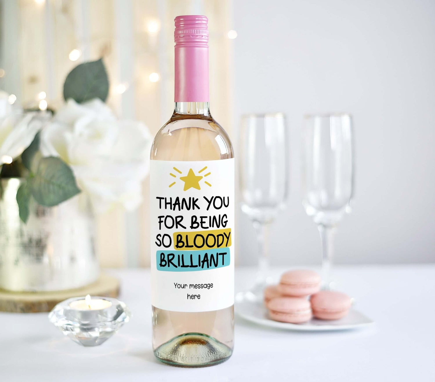 wine bottle label customised thank you gift