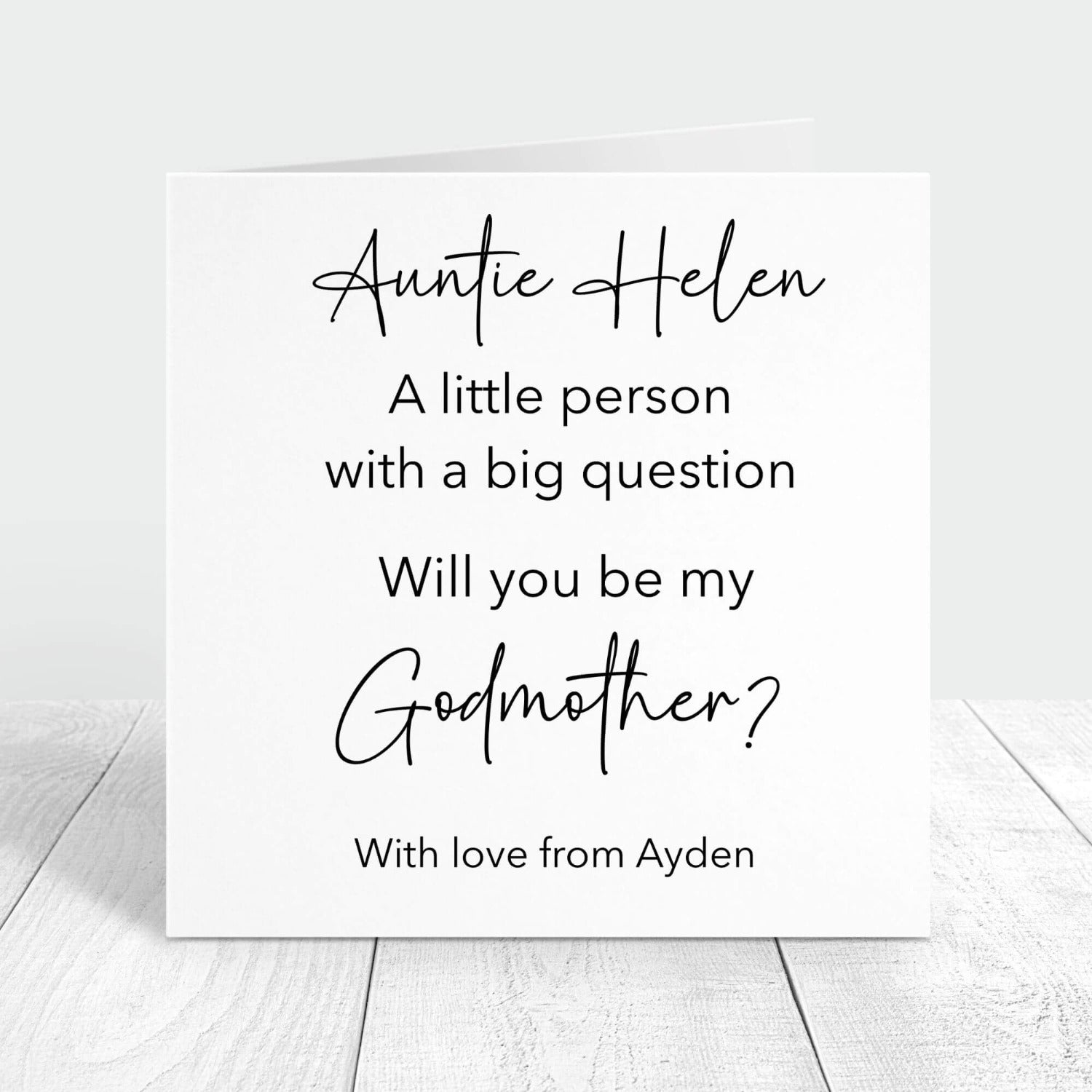 Will you be my godmother personalised proposal card